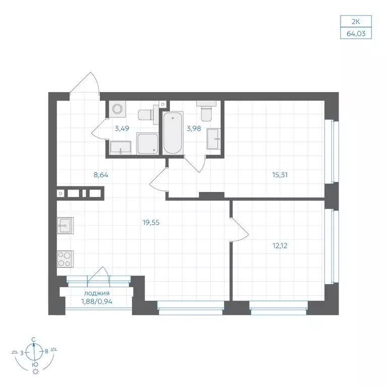 2-комнатная квартира: Челябинск, Каслинская улица, 62к1 (64.03 м) - Фото 2