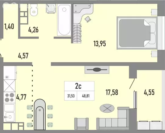 2-комнатная квартира: Оренбург, ЖК Осенний Лист, 3 (48.81 м) - Фото 1