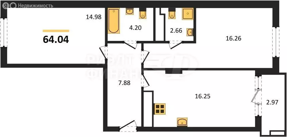 2-комнатная квартира: Калининград, улица Старшины Дадаева, 55к1 (64.04 ... - Фото 0