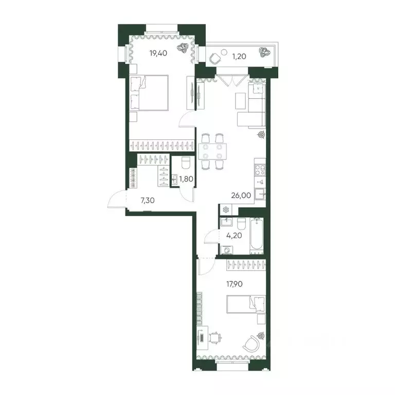 2-к кв. Санкт-Петербург Пески тер.,  (77.8 м) - Фото 1
