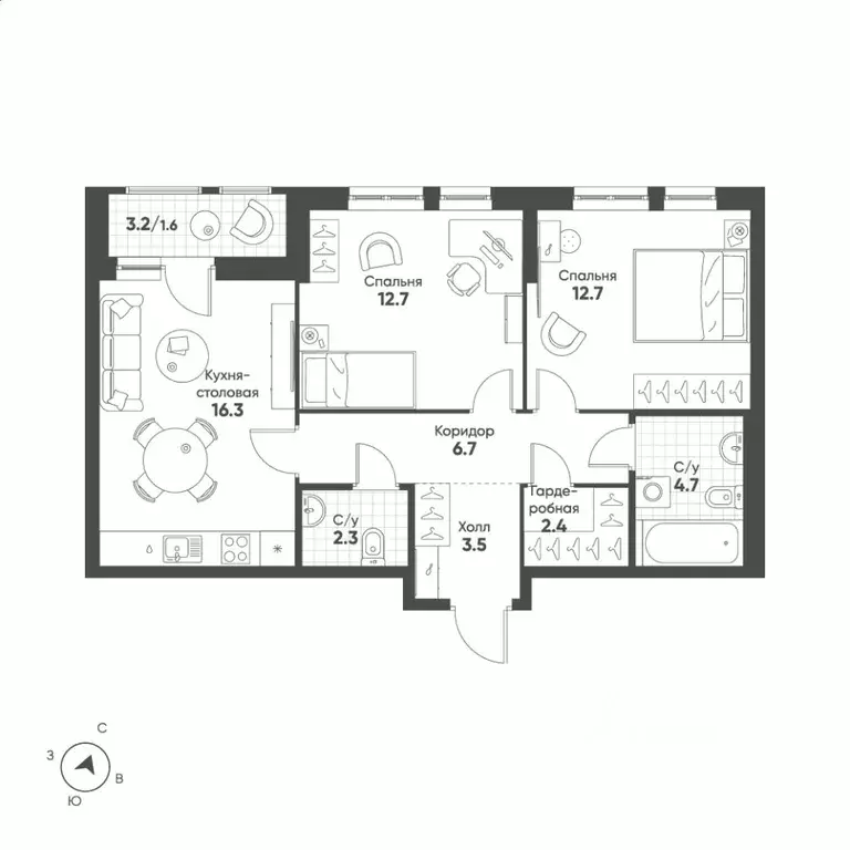 2-к кв. Свердловская область, Екатеринбург Солнечный жилрайон,  (62.9 ... - Фото 1