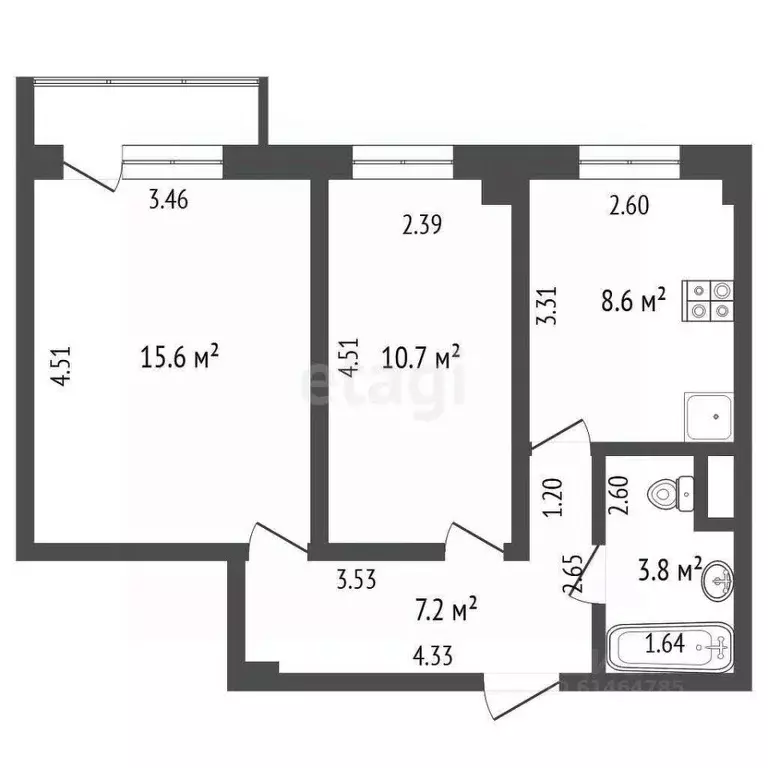 2-к кв. Кемеровская область, Юрга Фестивальная ул., 16к1 (45.9 м) - Фото 1