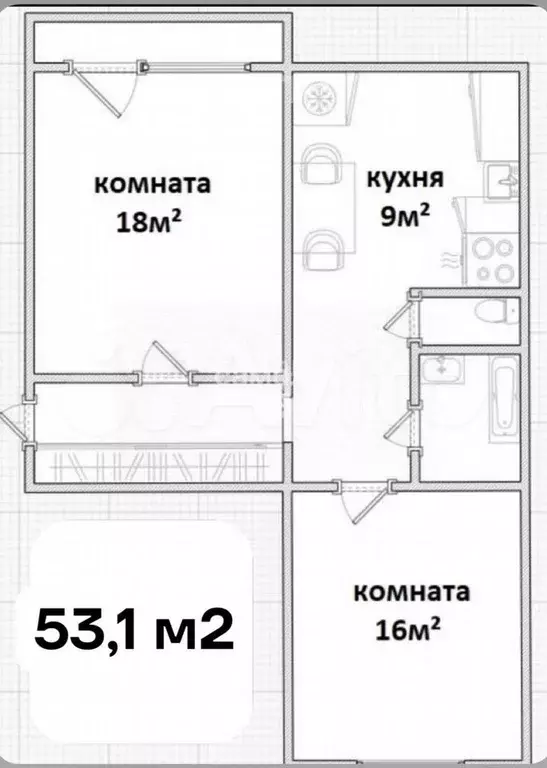 2-к. квартира, 53,1 м, 9/10 эт. - Фото 0