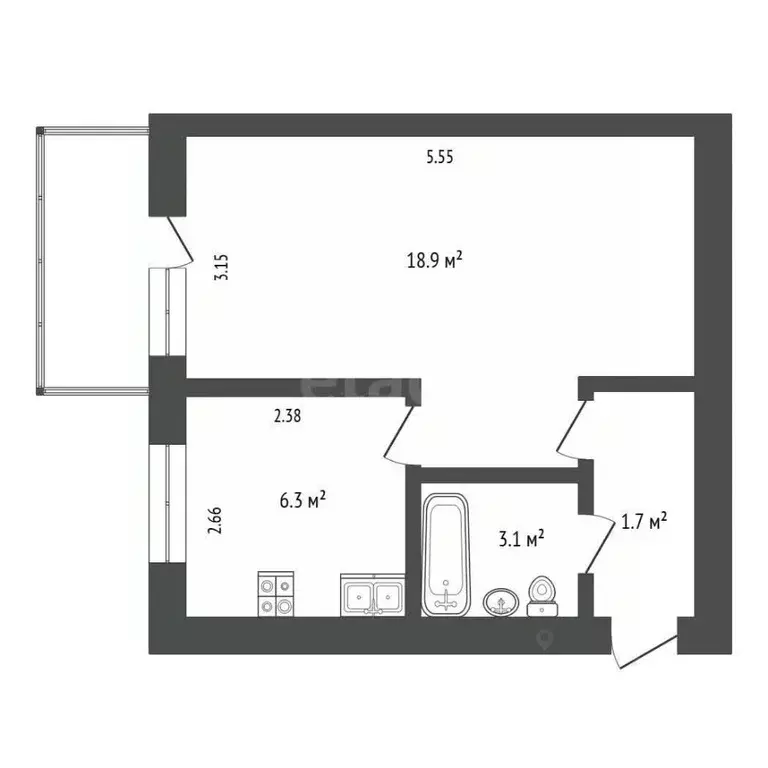 1-к кв. Севастополь ул. Ивана Голубца, 40 (30.7 м) - Фото 2