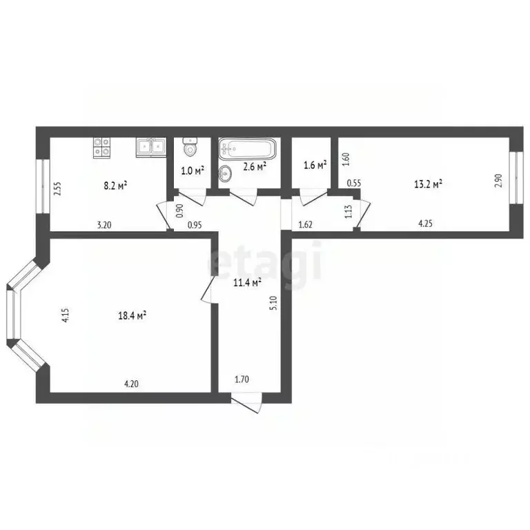 2-к кв. Ямало-Ненецкий АО, Новый Уренгой Юбилейный мкр, 5/2 (56.4 м) - Фото 2