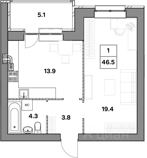 1-к кв. Ярославская область, Ярославль ул. Шевелюха, 124А (46.5 м) - Фото 0