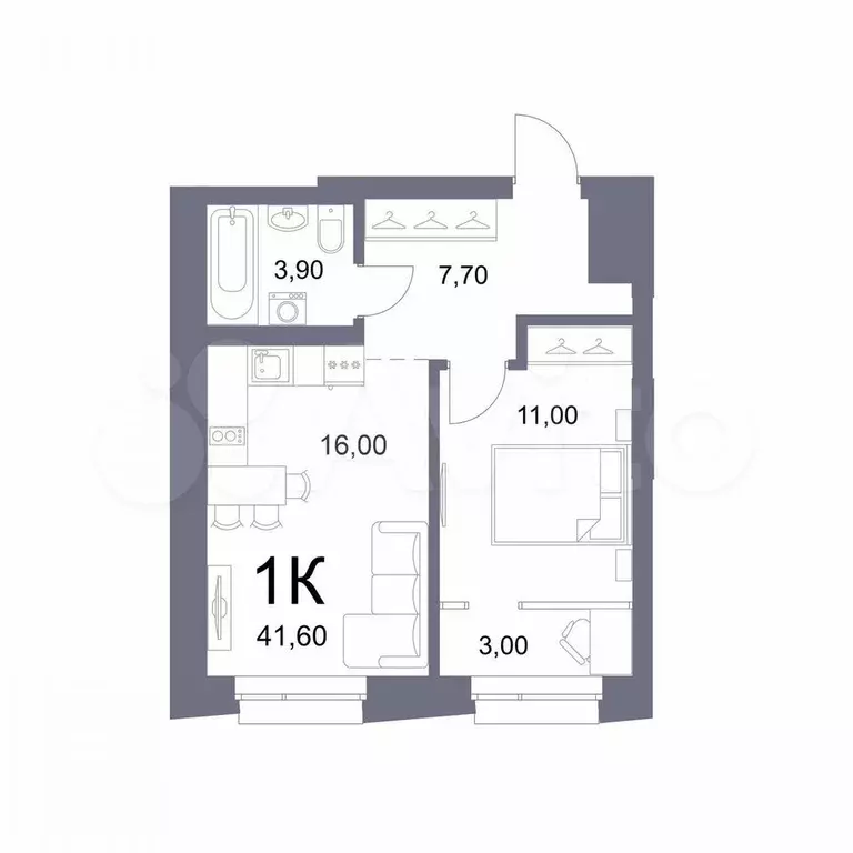 1-к. квартира, 41,6 м, 12/29 эт. - Фото 0