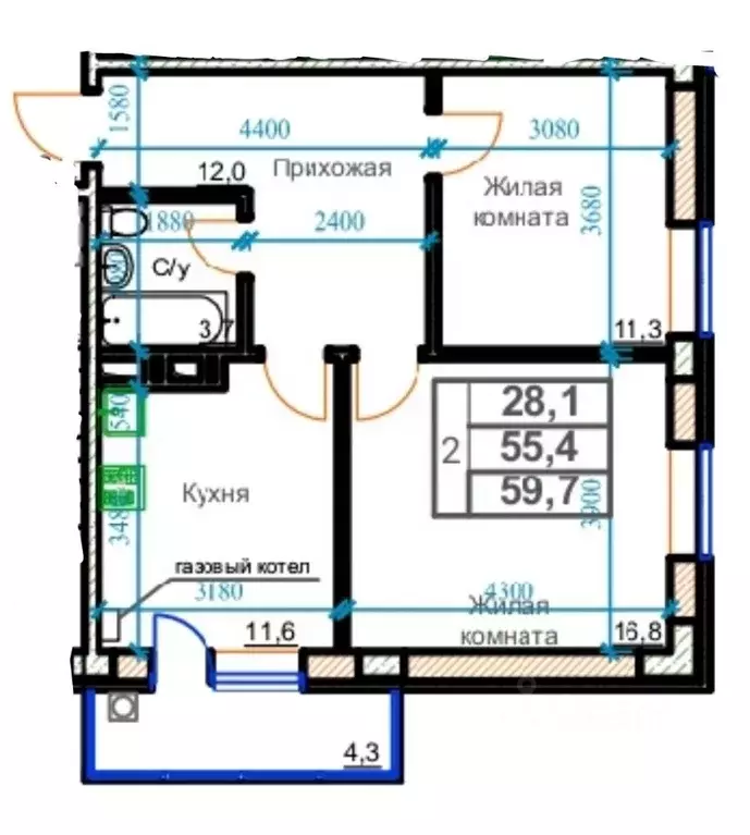 2-к кв. Ставропольский край, Ессентуки ул. Маяковского, 19А (58.0 м) - Фото 0