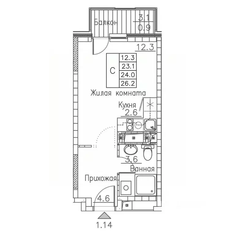 1-к кв. Приморский край, Владивосток ул. Расула Гамзатова, 7к1 (26.2 ... - Фото 1