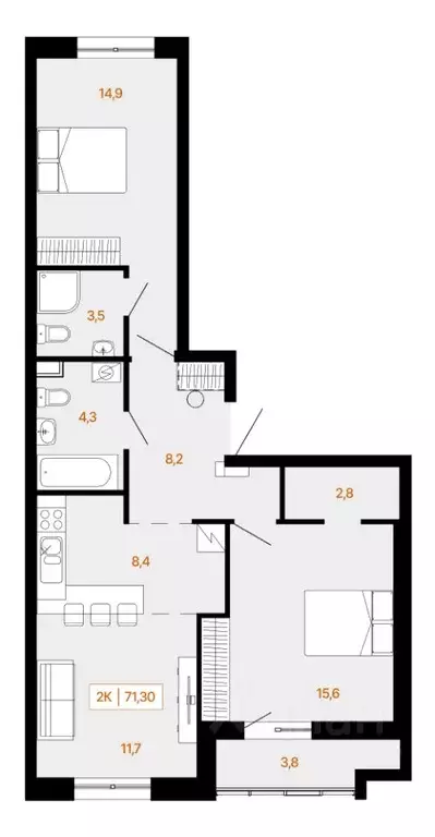 2-к кв. Ханты-Мансийский АО, Ханты-Мансийск Самаровская ул., 2А (71.5 ... - Фото 0