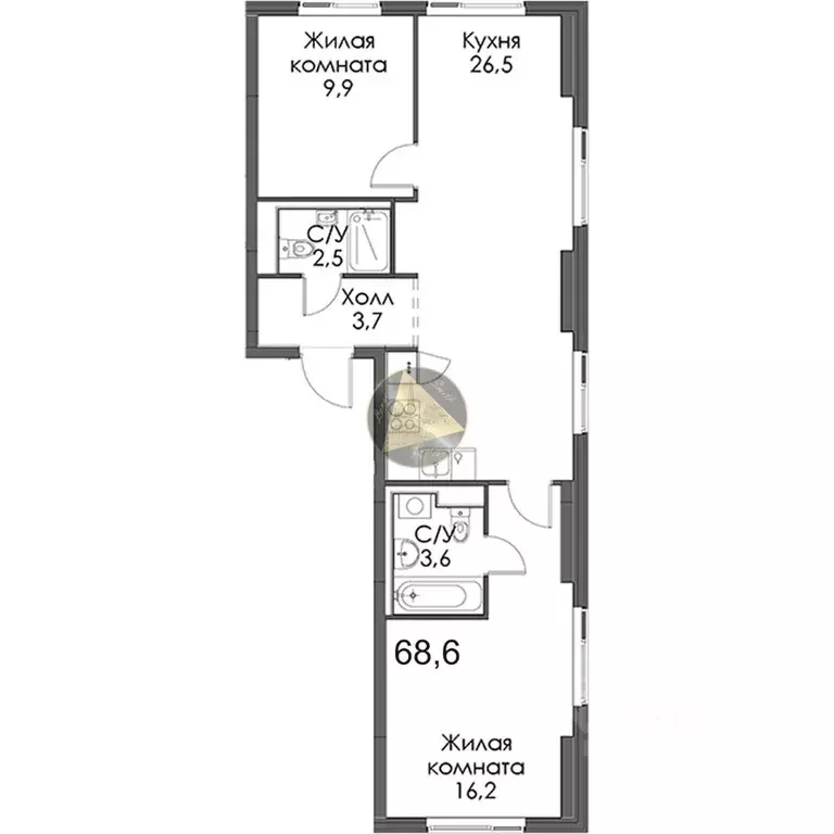 2-к кв. Санкт-Петербург Лиговский просп., 242 (68.6 м) - Фото 2