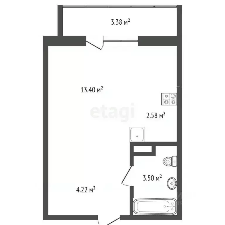 Студия Тюменская область, Тюмень ул. Новоселов, 111 (23.5 м) - Фото 1