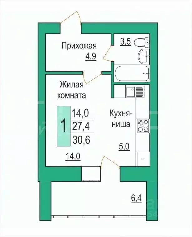 1-к кв. Амурская область, Благовещенск ул. Василенко, 7/1 (30.6 м) - Фото 0