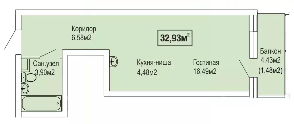 1-к кв. Хабаровский край, Хабаровск ул. Уборевича, 78А (32.93 м) - Фото 0