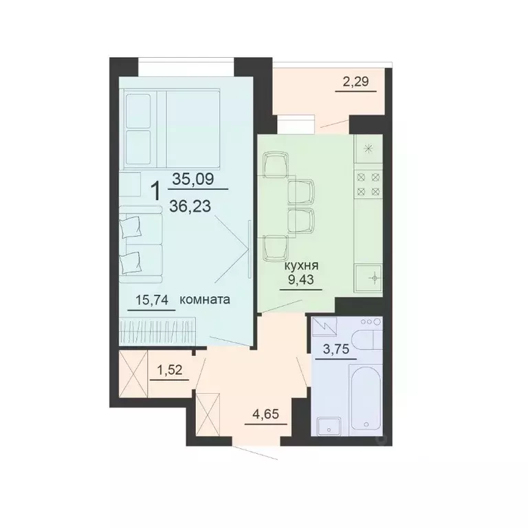 1-к кв. Воронежская область, Воронеж ул. Богдана Хмельницкого, 53А ... - Фото 1