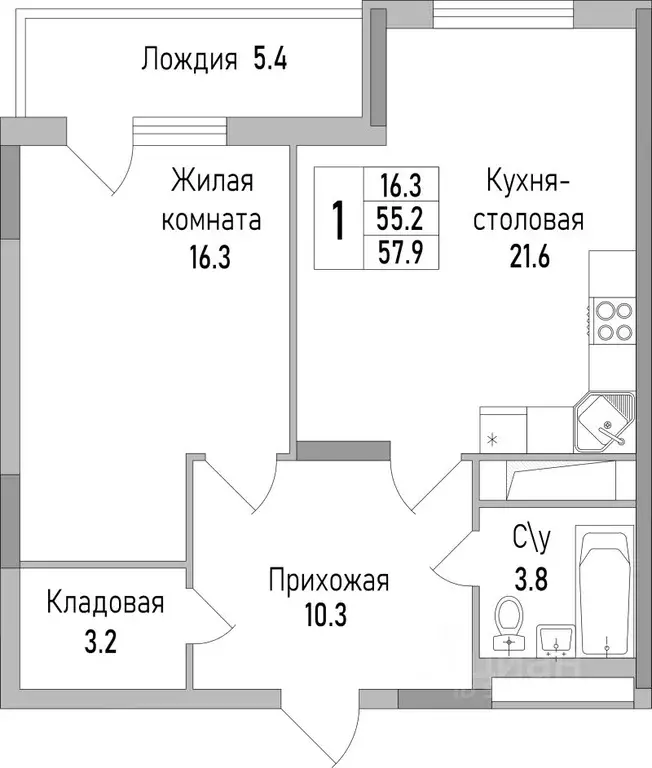 1-к кв. Липецкая область, Липецк ул. Тельмана, 120 (57.9 м) - Фото 0