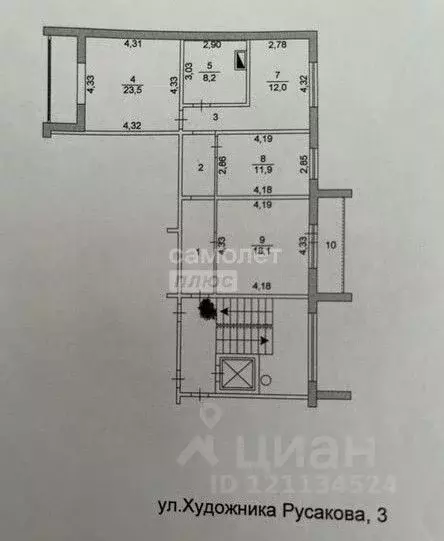 3-к кв. Челябинская область, Челябинск ул. Художника Русакова, 3 (87.0 ... - Фото 1