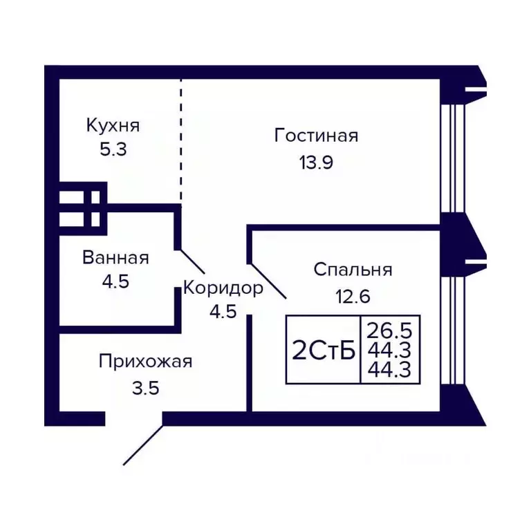 2-к кв. Новосибирская область, Новосибирск ул. Грибоедова (44.3 м) - Фото 0