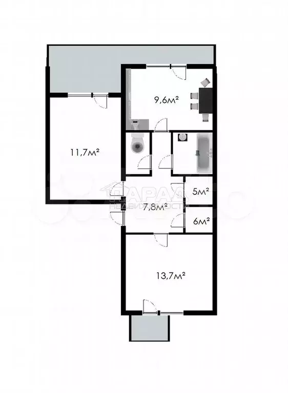 2-к. квартира, 49 м, 1/5 эт. - Фото 0
