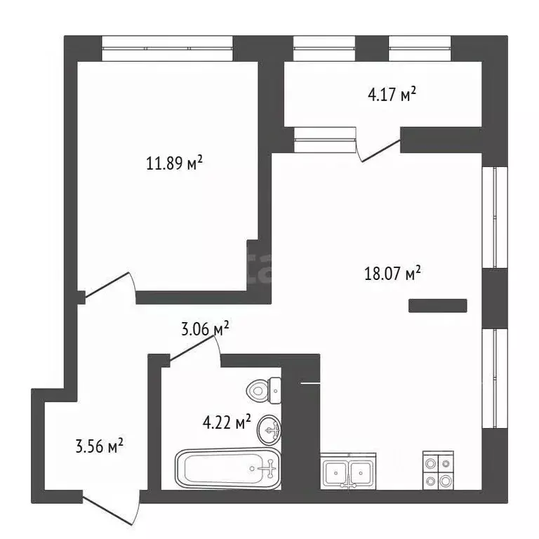 1-к кв. Тюменская область, Тюмень Полевая ул., 108 (40.7 м) - Фото 2