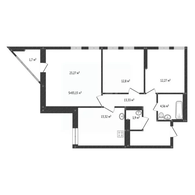3-к кв. Башкортостан, Уфа ул. Султанова, 28 (86.8 м) - Фото 2