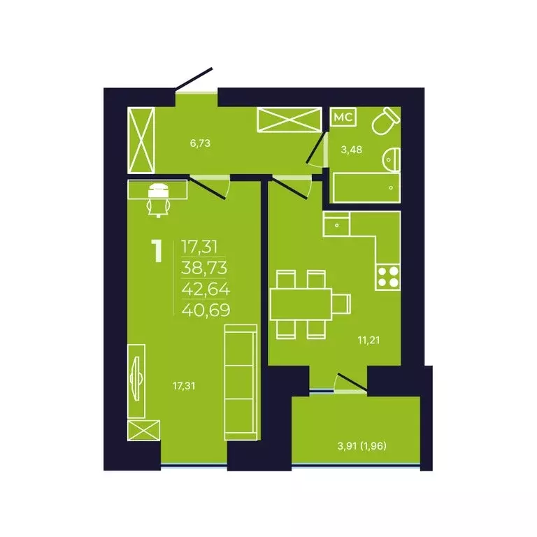 1-комнатная квартира: Уфа, улица Михаила Зайцева, 6 (40.8 м) - Фото 1