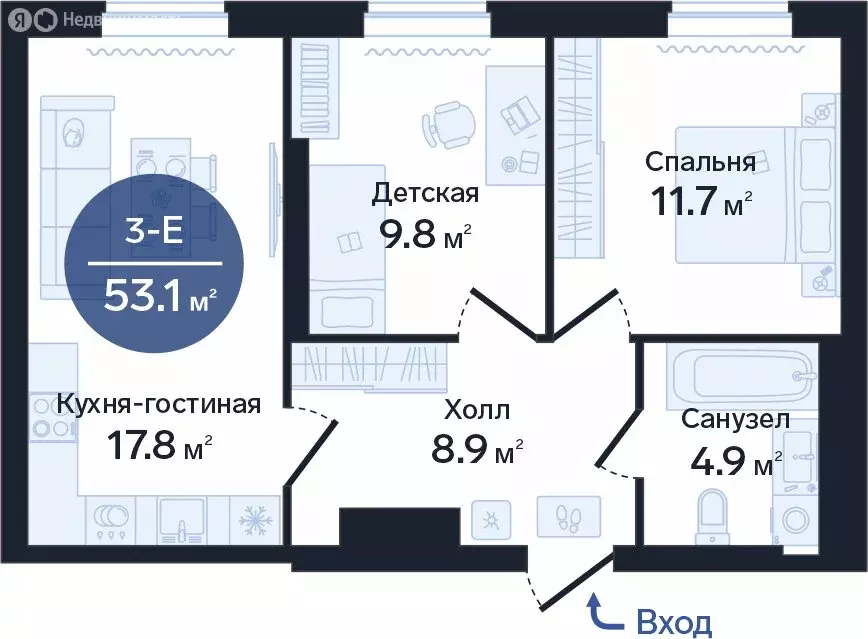 2-комнатная квартира: Тюмень, Новгородская улица, 20 (52.2 м) - Фото 2