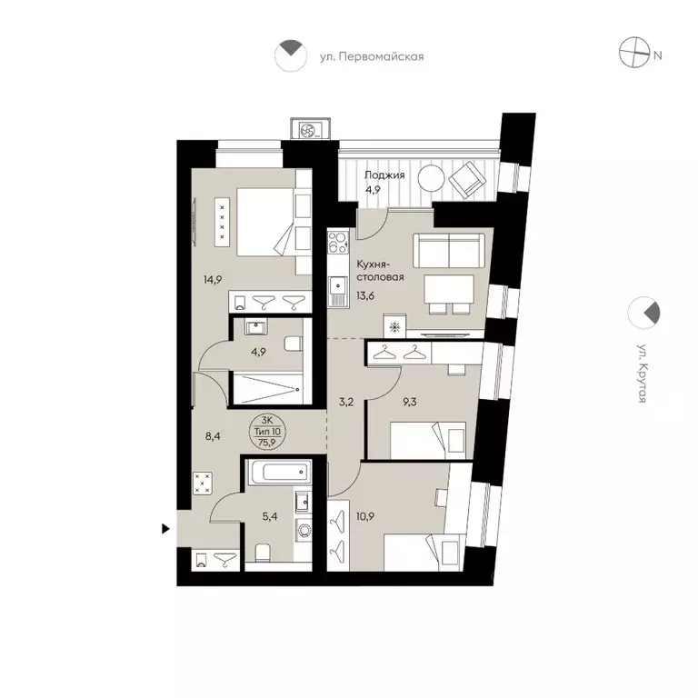3-к кв. Коми, Сыктывкар Крутая ул., 2 (75.9 м) - Фото 0