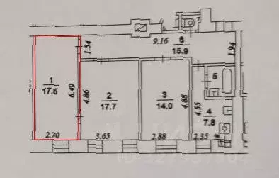 Комната Москва ул. Красная Пресня, 44С3 (17.5 м) - Фото 1