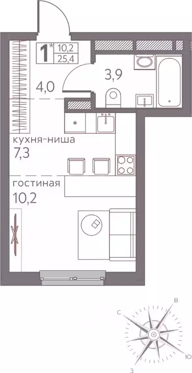 Студия Пермский край, Пермь ул. Серебристая, 3 (25.4 м) - Фото 1
