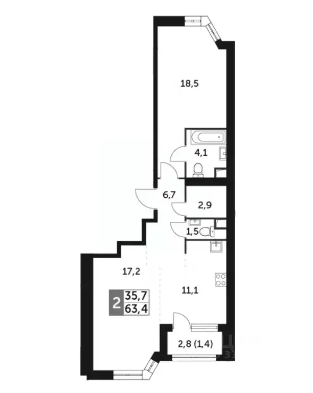 2-к кв. Москва ул. Обручева, 28ГС1 (63.4 м) - Фото 1