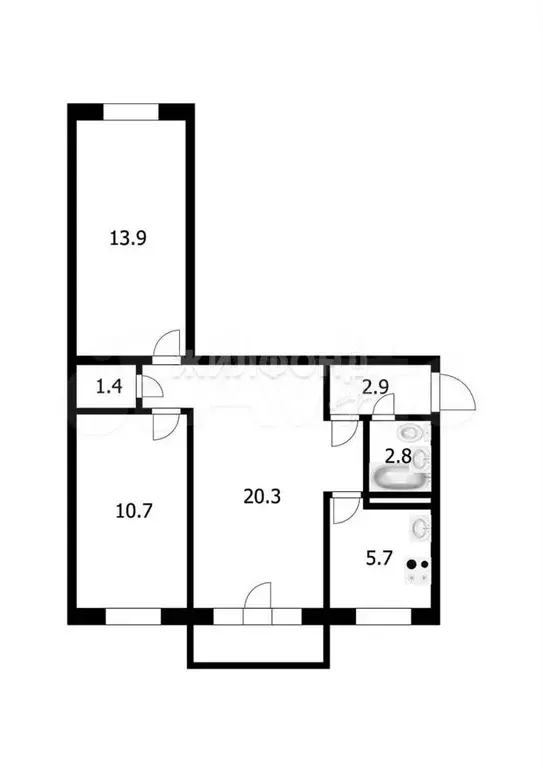 3-к. квартира, 57,7 м, 5/5 эт. - Фото 0