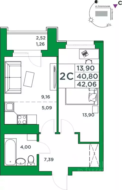 1-к кв. Башкортостан, Уфа Комсомольская ул., 8 (40.8 м) - Фото 1
