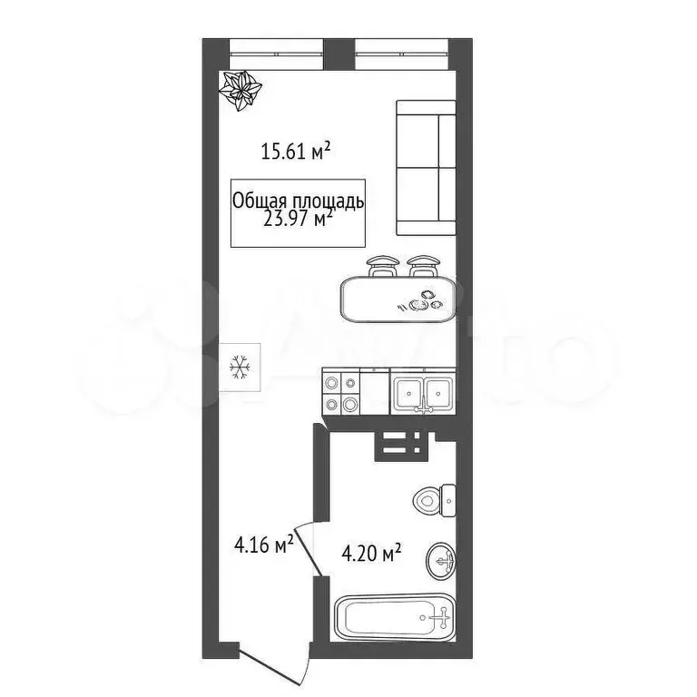 Квартира-студия, 24,3 м, 6/20 эт. - Фото 0