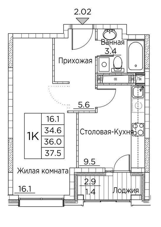 1-комнатная квартира: Владивосток, улица Расула Гамзатова, 7к3 (37.5 ... - Фото 0