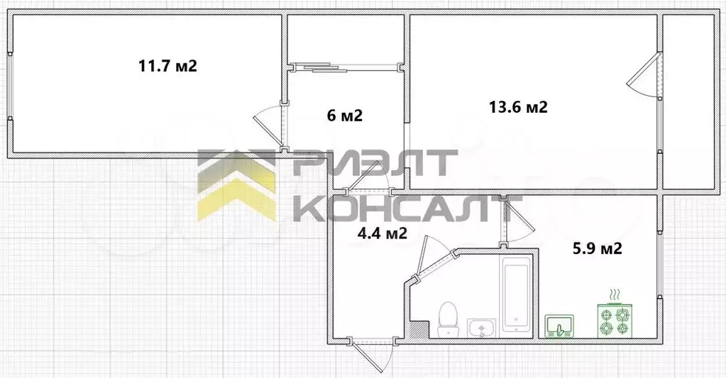 2-к. квартира, 44,8 м, 4/5 эт. - Фото 0