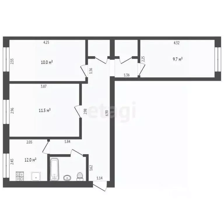 3-к кв. Тюменская область, Тюмень Профсоюзная ул., 5 (54.6 м) - Фото 2