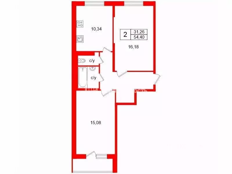 Квартира, 2 комнаты, 54.4 м - Фото 0