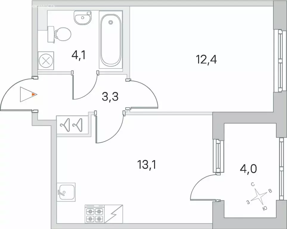 1-комнатная квартира: посёлок Шушары, улица Нины Петровой, 6к1 (34.9 ... - Фото 0