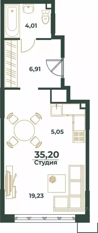 Студия Хабаровский край, Хабаровск Южный мкр, ул. Рокоссовского (35.2 ... - Фото 0