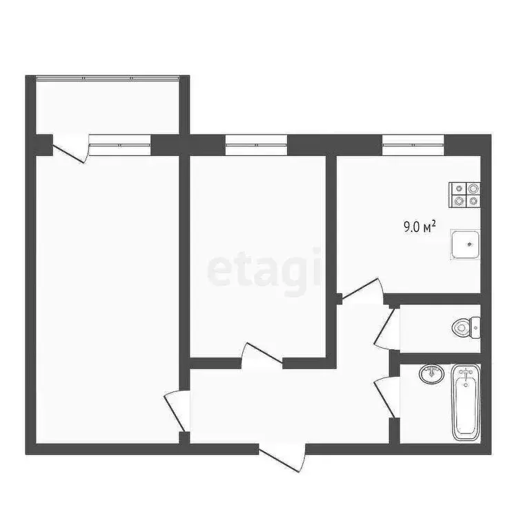 2-комнатная квартира: Усинск, улица Ленина, 9 (50.07 м) - Фото 0
