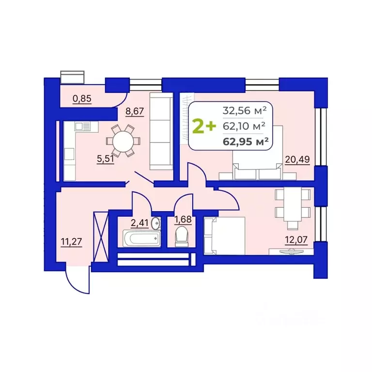 2-к кв. Башкортостан, Уфа Йондоз мкр,  (62.95 м) - Фото 1