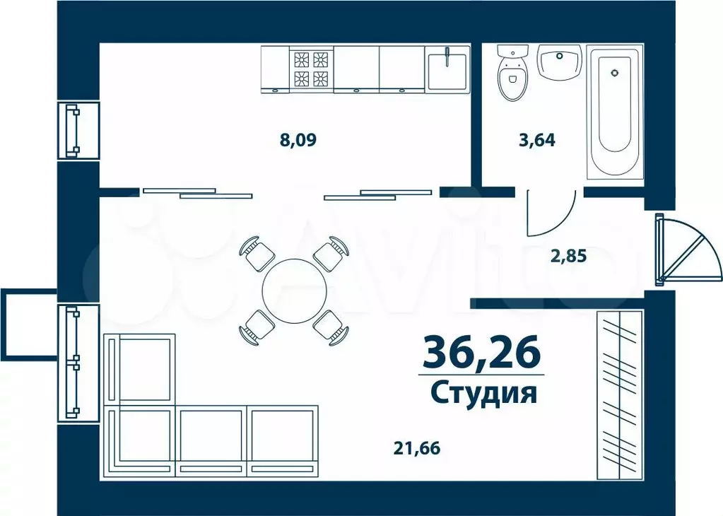 1-к. квартира, 36,3 м, 5/5 эт. - Фото 0