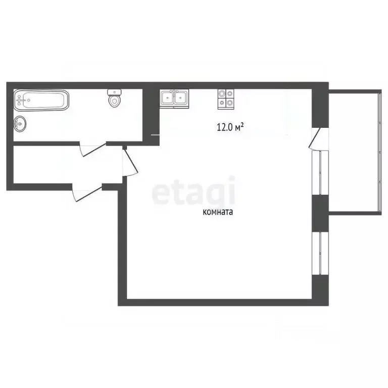 Студия Тюменская область, Тюмень ул. Василия Подшибякина, 17 (30.1 м) - Фото 2