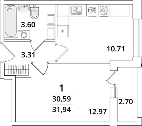 Продаётся 1-к квартира, 31.94 м - Фото 1