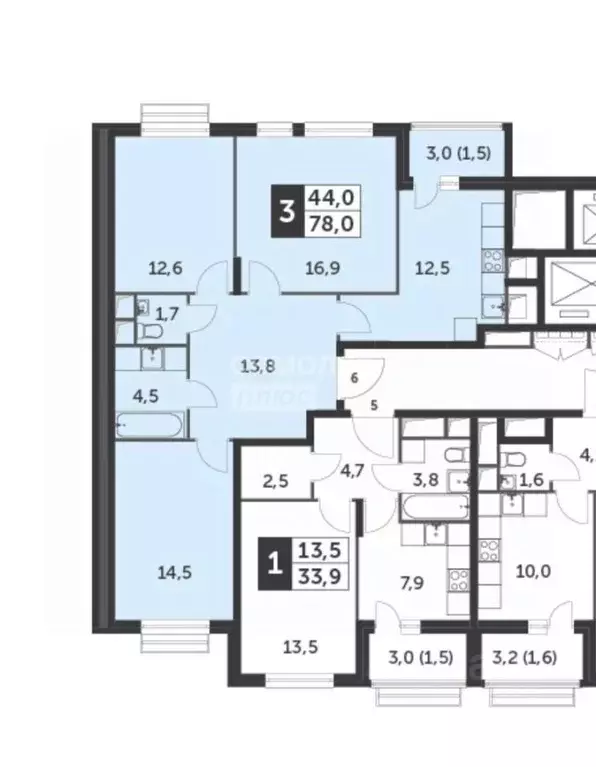 3-к кв. Московская область, Ленинский городской округ, пос. Развилка ... - Фото 1