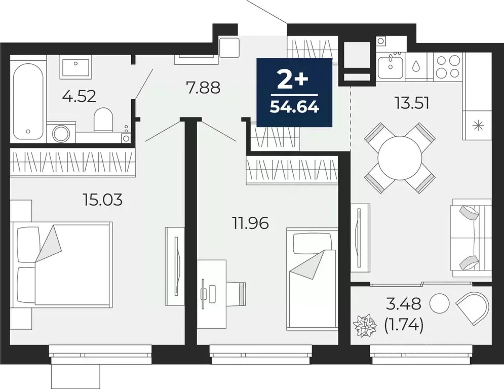 2-к кв. Тюменская область, Тюмень ул. Арктическая, 12 (52.9 м) - Фото 0