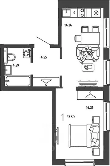 1-к кв. Московская область, Мытищи ул. Комарова, 11 (37.59 м) - Фото 1
