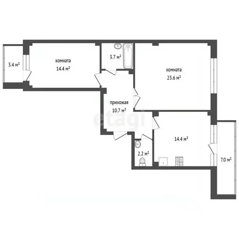 2-к кв. Псковская область, Псков ул. Алексея Алехина, 14 (69.0 м) - Фото 1