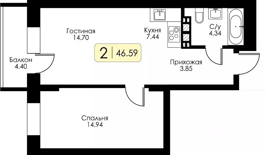 1-к кв. Тверская область, Тверь Урбан Парк жилой комплекс (47.4 м) - Фото 0
